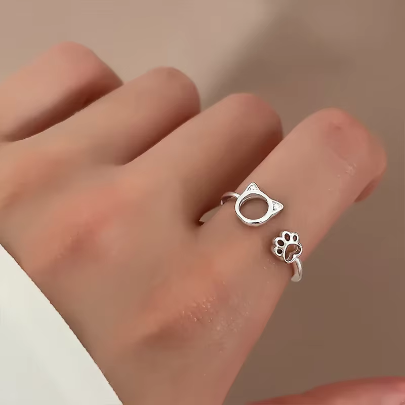 Adjustable Paws Cat Print Promise Ring