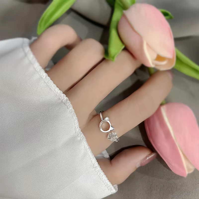 Adjustable Paws Cat Print Promise Ring