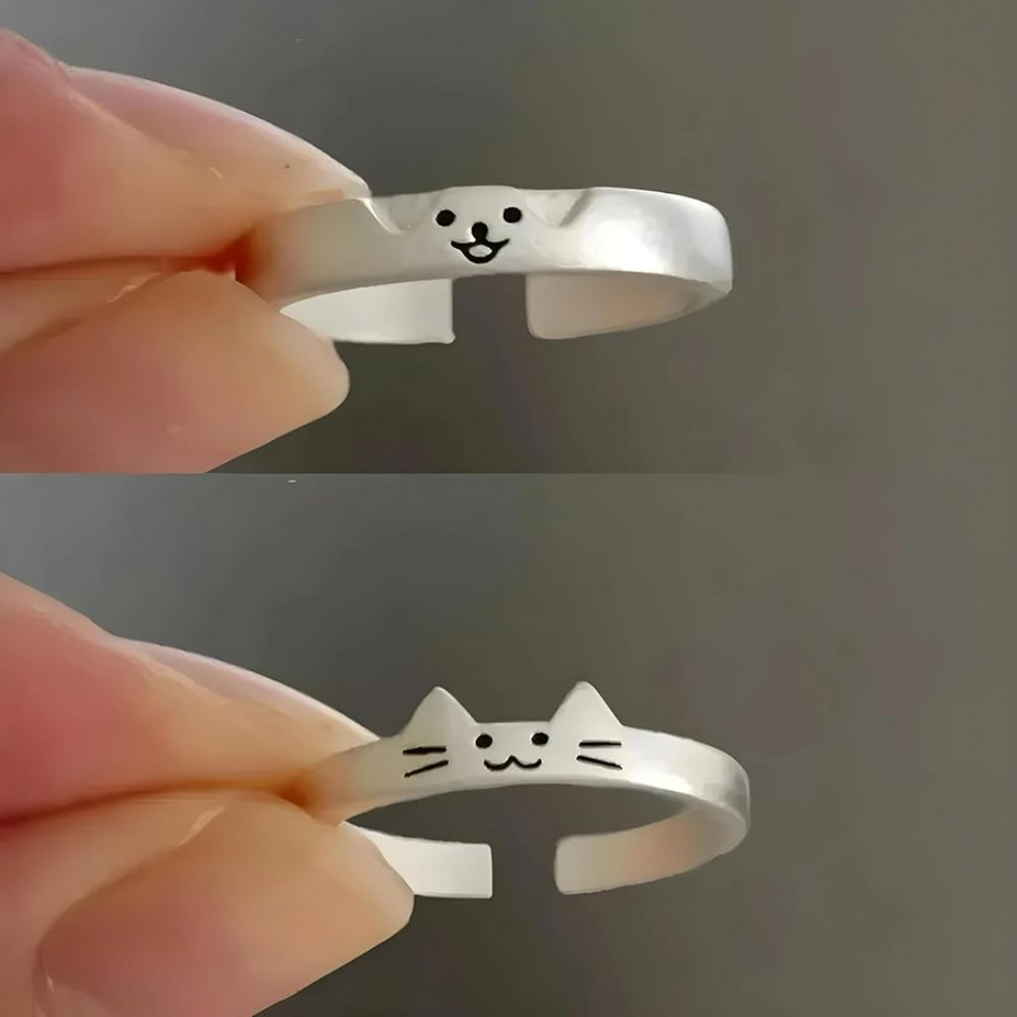 Double Dog And Cat Promise Ring (2PCs)