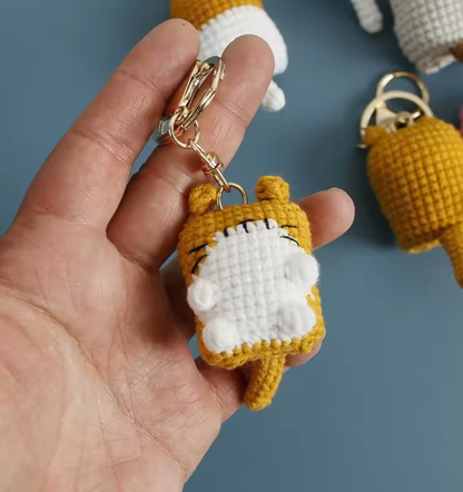 Cute Ginger Cat Knitted Keychain