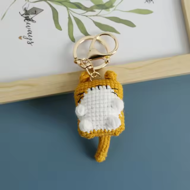 Cute Ginger Cat Knitted Keychain