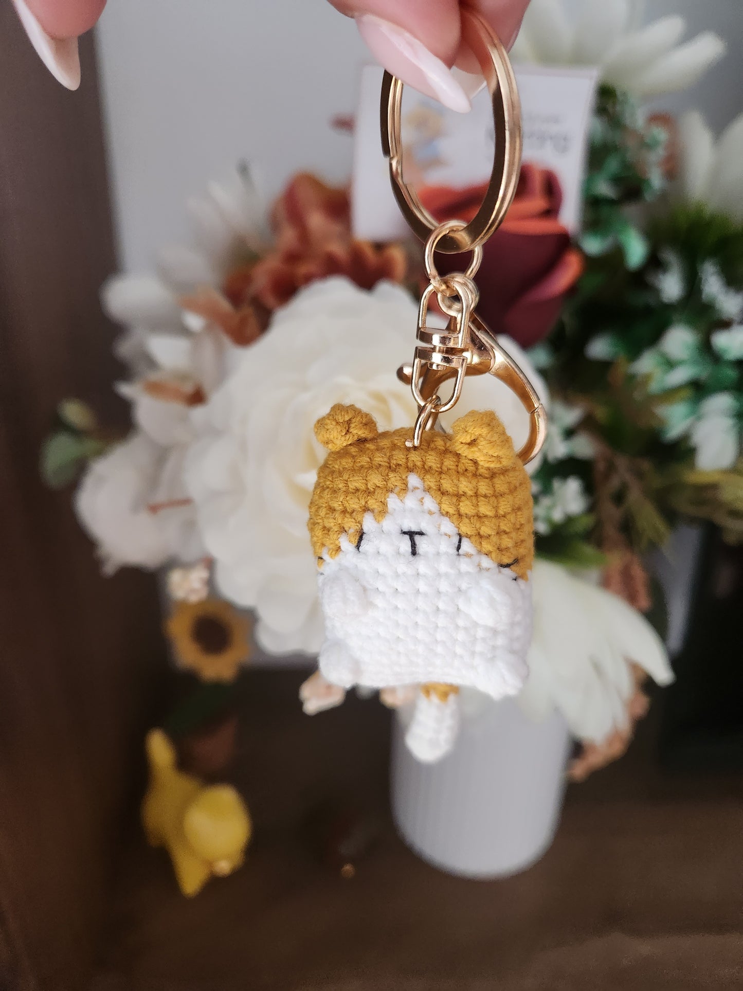 Cute Ginger Cat Knitted Keychain