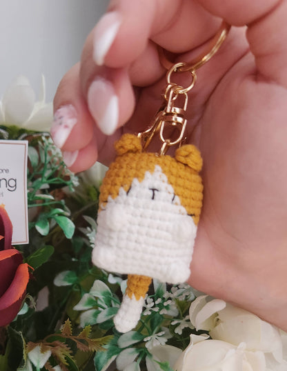 Cute Ginger Cat Knitted Keychain